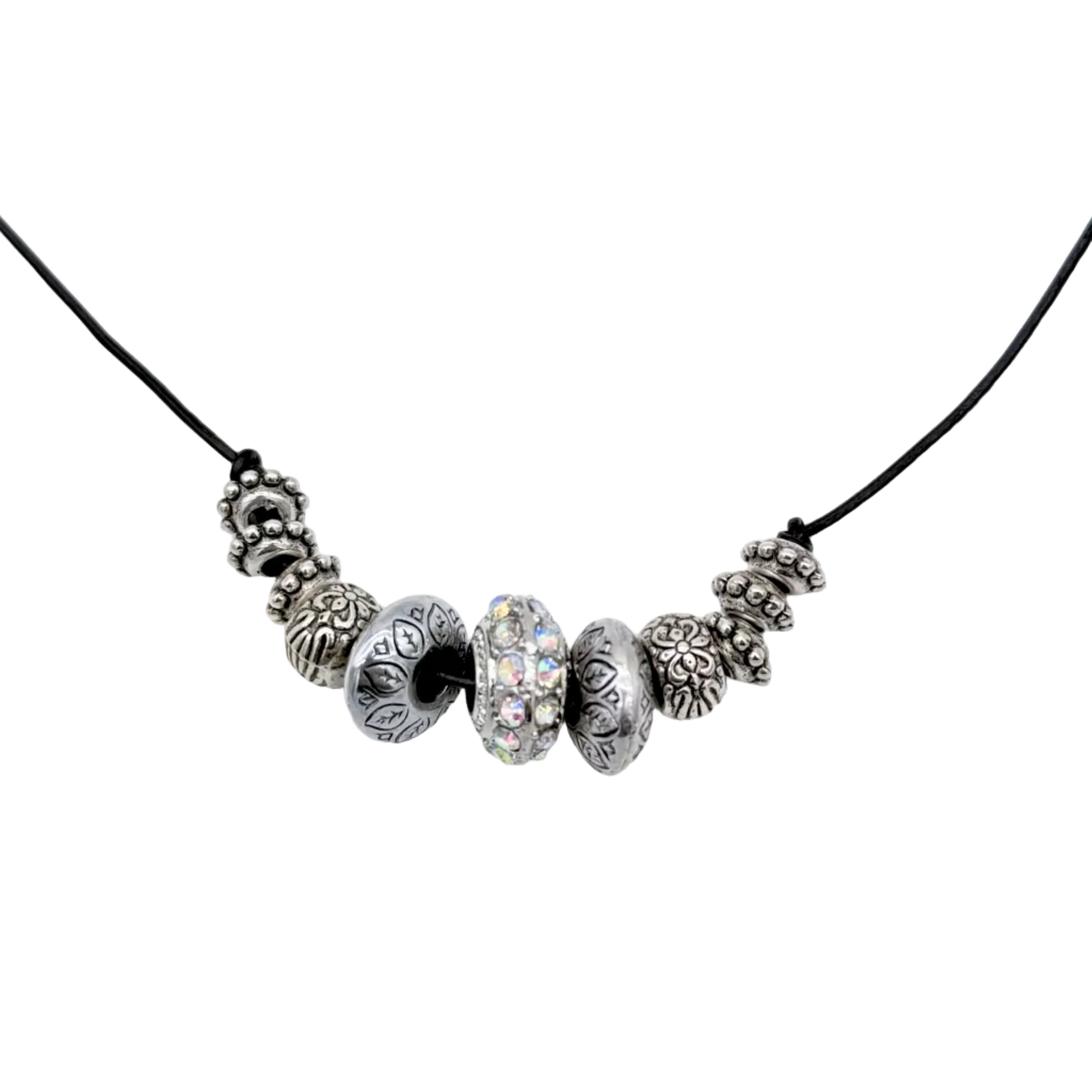 Necklace with decorative beads on a white background